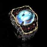 Hollow Moonlight Gemstone Luxury Temperament Red Gemstone Embellishment Black Gold Ring - The Jewellery Supermarket