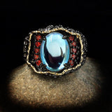 Hollow Moonlight Gemstone Luxury Temperament Red Gemstone Embellishment Black Gold Ring - The Jewellery Supermarket