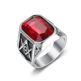 Big Stone Silver Color Stainless Steel Vintage Classic Masonic Rings