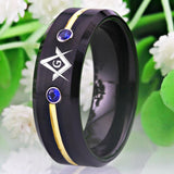 Black Men's Tungsten Carbide Ring With White/Blue/Red Stone Masonic Compass Square - The Jewellery Supermarket