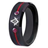 Black Men's Tungsten Carbide Ring With White/Blue/Red Stone Masonic Compass Square - The Jewellery Supermarket