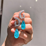 New Fashion Water Drop Pendant Necklace Earrings Paraiba Tourmaline Gemstone Set - The Jewellery Supermarket