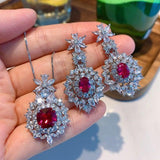 Luxury Lab Created Ruby High Carbon Diamond Jewelry Set for Women