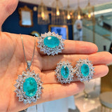 NEW Trend Paraiba Tourmaline Gemstone Pendant Necklace Earrings Ring Wedding Jewelry Set - The Jewellery Supermarket