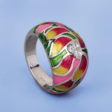 Classic Ethnic Style Flower Inlaid AAA+ Zircon Handmade Enamel Wedding Ring