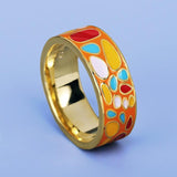 New - Handmade Fashion New Color Enamel Irregular Pattern 18kgp Ring