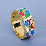 Exquisite 18k Gold Color Irregular Handmade Enamel Ring