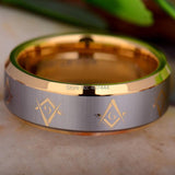 Masonic Gold Color Bevelled Men's Fashion Tungsten Wedding Ring