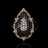 Exquisite Black Gold Two-tone Micro-inlaid Retro AAA+ Zircon Hollow Design Ring