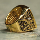 Vintage Heavy Stainless Steel All Seeing Eye Crystal Gold Masonic Ring - The Jewellery Supermarket