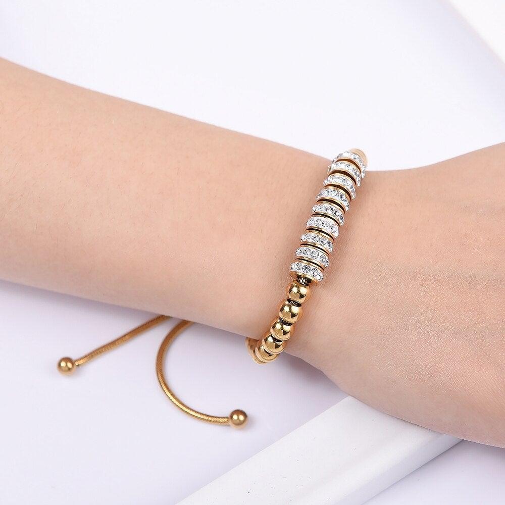 Stainless Steel Adjustable Bracelets for Women with Crystal Charm Chain - The Jewellery Supermarket