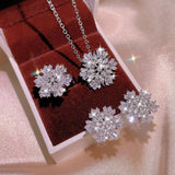New Style Silver AAA+ Cubic Zirconia Diamonds Flower Shape Shiny Jewellery Set