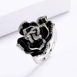New 2023 - Handmade Elegant 925 Silver Unique Black Flower Enamel Ring - The Jewellery Supermarket