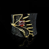 Exaggerated Creative Two-Tone Alloy Hollow Inlaid Red AAA Zircon Crystal Ring