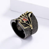 Exaggerated Creative Two-Tone Alloy Hollow Inlaid Red AAA Zircon Crystal Ring - The Jewellery Supermarket