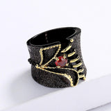Exaggerated Creative Two-Tone Alloy Hollow Inlaid Red AAA Zircon Crystal Ring - The Jewellery Supermarket