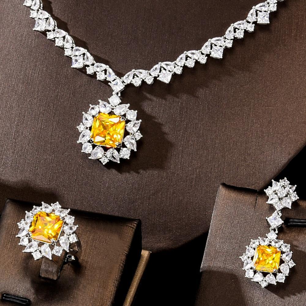 Marvelous Square Yellow ♥︎ High Quality AAA+ Cubic Zirconia Diamonds ♥︎ Jewellery Set For Women - The Jewellery Supermarket