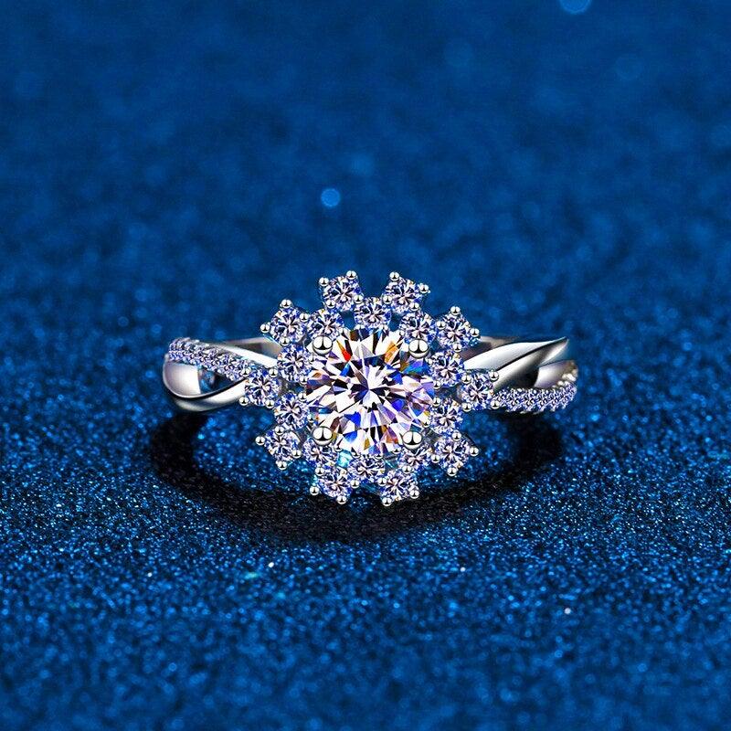 Superb Sunflower Double Halo High Quality Moissanite Diamond Engagement Ring - The Jewellery Supermarket