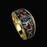 Classic Two-tone Inlaid with Red AAA Zircon Crystals Gold Tone Ring