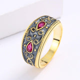 Classic Two-tone Inlaid with Red AAA Zircon Crystals Gold Tone Ring - The Jewellery Supermarket
