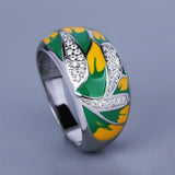 Classic Fashion Leaf AAA+ Zircon Green Handmade Enamel Ring