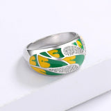Classic Fashion Leaf AAA+ Zircon Green Handmade Enamel Ring - The Jewellery Supermarket