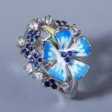 New - Handmade Exquisite 925 Silver Blue Enamel Flower Ring