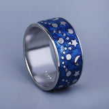 New - Handmade 925 Silver Enamel Night Star Moon Simple Couple Ring