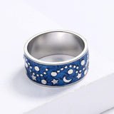 New 2022 - Handmade 925 Silver Enamel Night Star Moon Simple Couple Ring - The Jewellery Supermarket