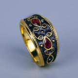 New 2022 - Handmade Classic Two-tone Ring Inlaid with Red Zircon Jewelry - The Jewellery Supermarket