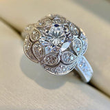 Unique Design Flower Shaped AAA+ Cubic Zirconia Diamonds Luxury Luxury Fine Jewelry Ring