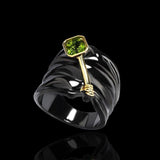 Two-Tone Inlaid Topaz Green AAA+ Zircon Crystal Special Design Black Gold Colour Ring