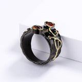 Black Gold Flower Inlaid Colorful Red Purple AAA+ Zircon Fashion Flower Cherry Blossom Ring - The Jewellery Supermarket