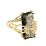 Creative Luxury Retro Rectangular Crystal Elegant Gold Colour Ring