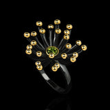 Creative Retro Geometric Black Gold-plated  Three-dimensional Flower Heart Ring