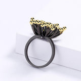 Creative Retro Geometric Black Gold-plated Three-dimensional Flower Heart Ring - The Jewellery Supermarket