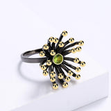 Creative Retro Geometric Black Gold-plated Three-dimensional Flower Heart Ring - The Jewellery Supermarket