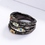 Exaggerated Inlaid with Colorful AAA+ Zircon Multi-layer Irregular Black Gold Ring - The Jewellery Supermarket