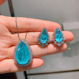 Dazzling Fabulous Paraiba Tourmaline Gemstone Water Drop Earring Necklace Set - The Jewellery Supermarket