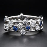 Fashion Luxury Blue/White Round AAA+ Cubic Zirconia Diamonds Simple Stylish Design Ring - The Jewellery Supermarket