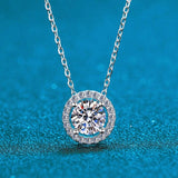 Fabulous 0.3-2.0CT Round Cut Halo Brilliant Moissanite Diamonds Necklace