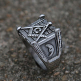 Classic Moon and Sun Stamp Stainless Steel Vintage Masonic Letter Ring - The Jewellery Supermarket