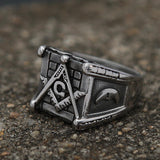 Classic Moon and Sun Stamp Stainless Steel Vintage Masonic Letter Ring - The Jewellery Supermarket