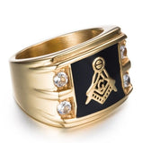 Classic Zircon Crystals Inlaid Metal Freemason Symbol Ring - The Jewellery Supermarket