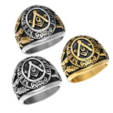 Freemason Men's Gold Tone Master Mason Stainless Steel Masonic Ring