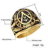 Freemason Men's Gold Tone Master Mason Stainless Steel Masonic Ring - The Jewellery Supermarket