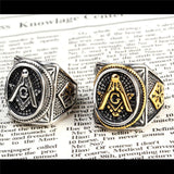 Men's Black Gold Embossed Stamped Freemason Masonic Stainless Steel Ring - The Jewellery Supermarket