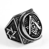 Men's Black Gold Embossed Stamped Freemason Masonic Stainless Steel Ring - The Jewellery Supermarket