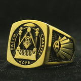 Newest 316L Gold Colour Stainless Steel Cool Hope Freemasons Ring - The Jewellery Supermarket