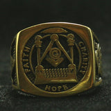Newest 316L Gold Colour Stainless Steel Cool Hope Freemasons Ring - The Jewellery Supermarket